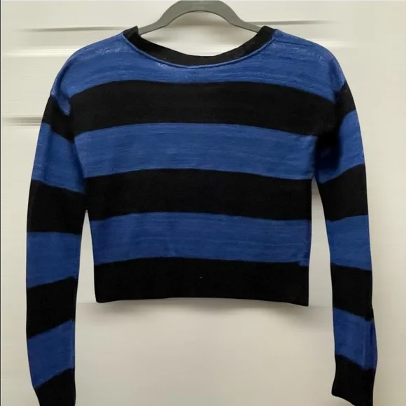 ABSOLUTELY Cropped Striped Black and Blue Women's Sweater - Picture 3 of 8